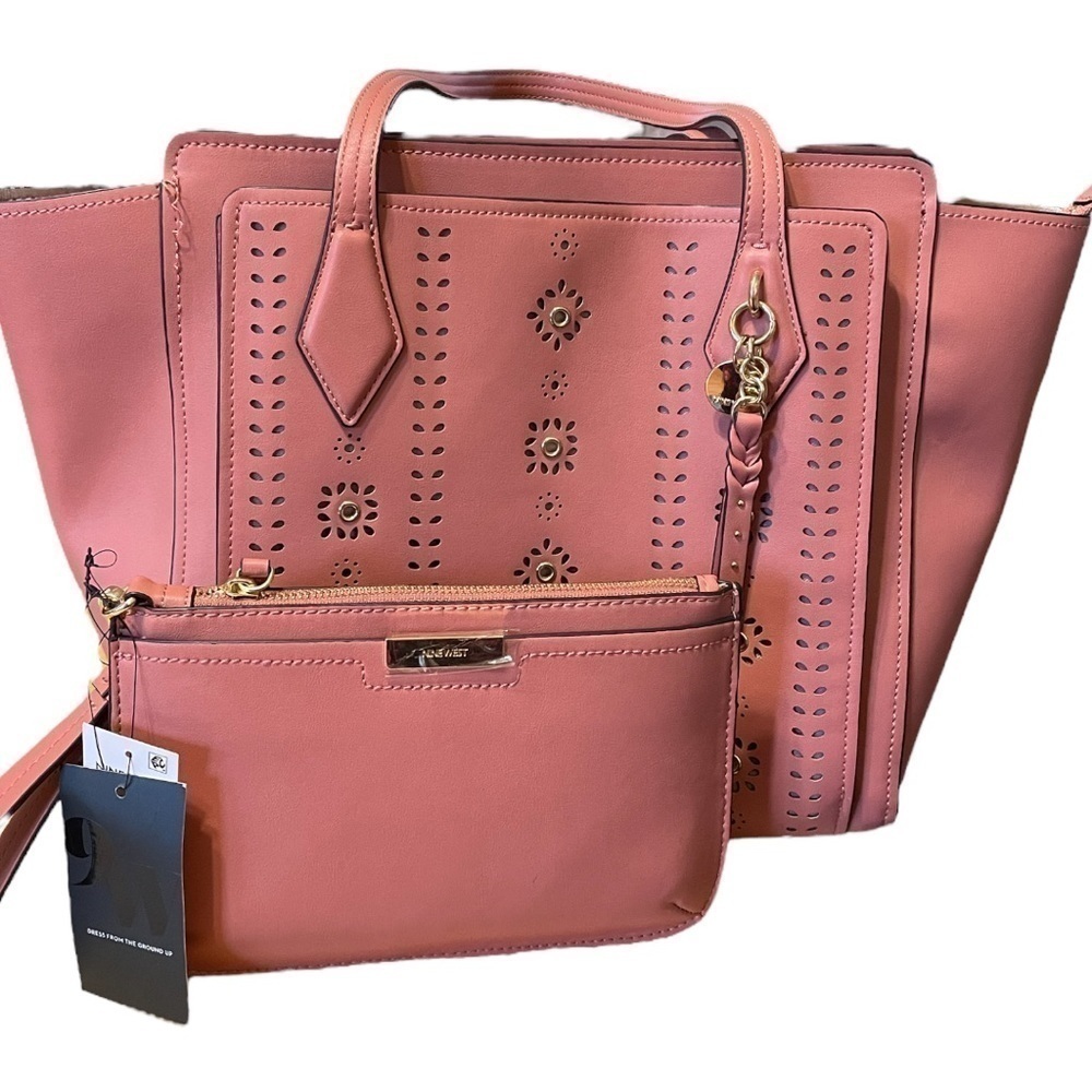 Nine West Chelsea triple compartment tote, and Lawson wristlet in matching color